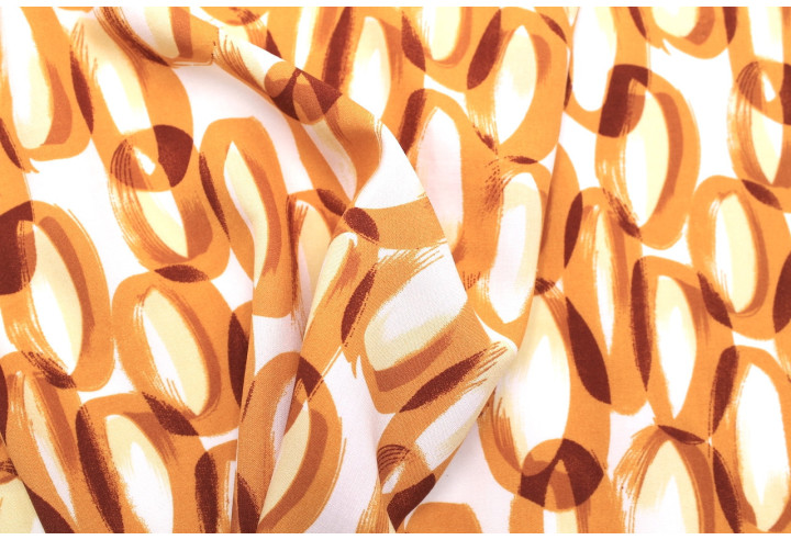 Tissu Popeline Viscose Imprimé Ring Orange -Au Mètre