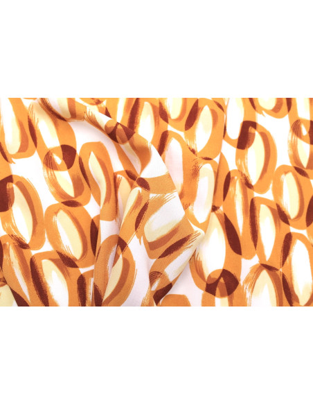 Tissu Popeline Viscose Imprimé Ring Orange -Au Mètre
