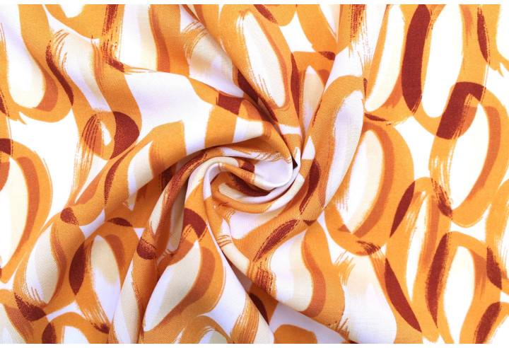 Tissu Popeline Viscose Imprimé Ring Orange -Au Mètre