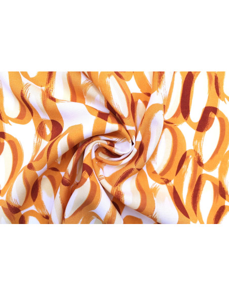 Tissu Popeline Viscose Imprimé Ring Orange -Au Mètre