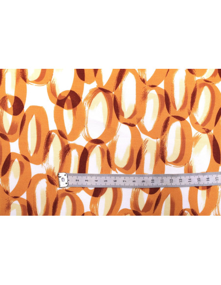 Tissu Popeline Viscose Imprimé Ring Orange -Au Mètre