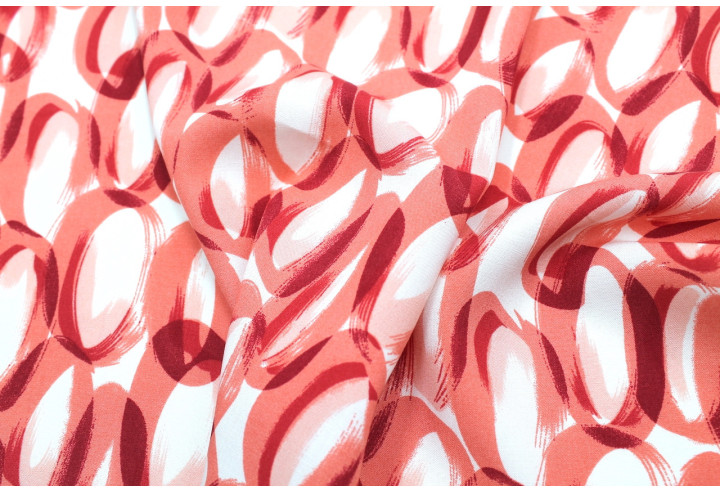 Tissu Popeline Viscose Imprimé Ring Rouge -Au Mètre