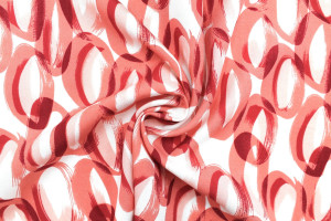 Tissu Popeline Viscose Imprimé Ring Rouge -Au Mètre