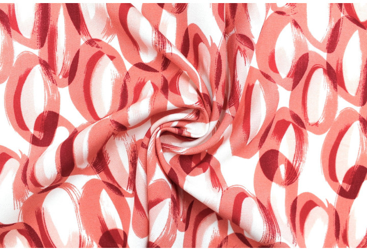 Tissu Popeline Viscose Imprimé Ring Rouge -Au Mètre