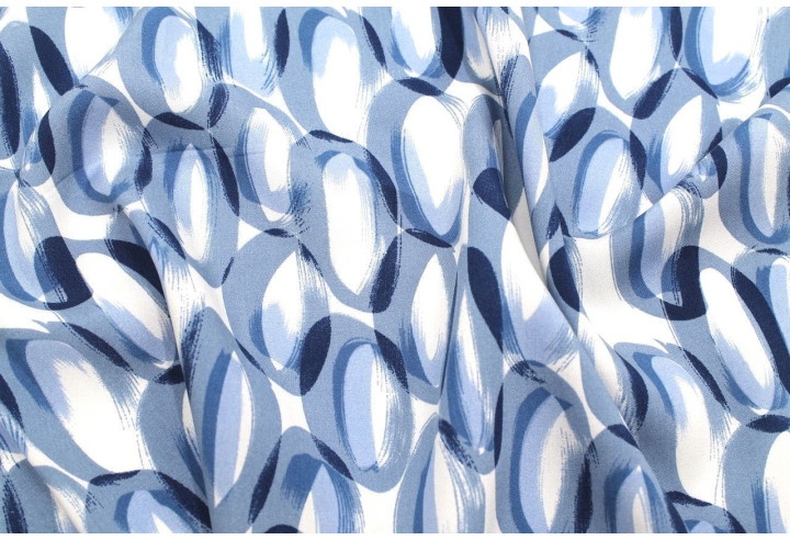 Tissu Popeline Viscose Imprimé Ring Bleu -Au Mètre