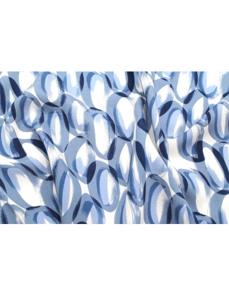 Tissu Popeline Viscose Imprimé Ring Bleu -Au Mètre