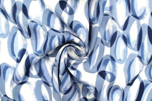 Tissu Popeline Viscose Imprimé Ring Bleu -Au Mètre