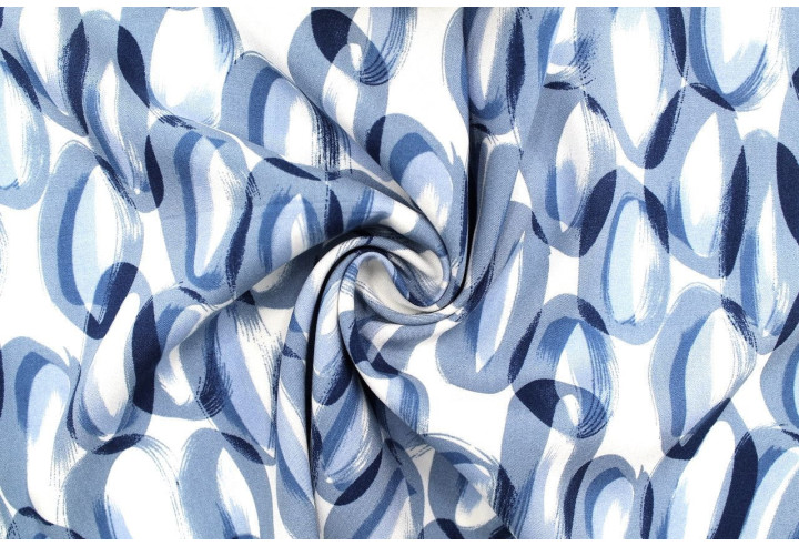Tissu Popeline Viscose Imprimé Ring Bleu -Au Mètre