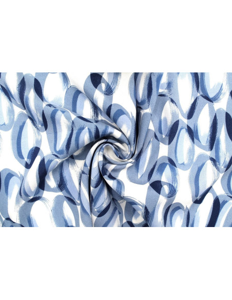 Tissu Popeline Viscose Imprimé Ring Bleu -Au Mètre