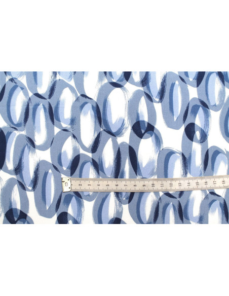 Tissu Popeline Viscose Imprimé Ring Bleu -Au Mètre