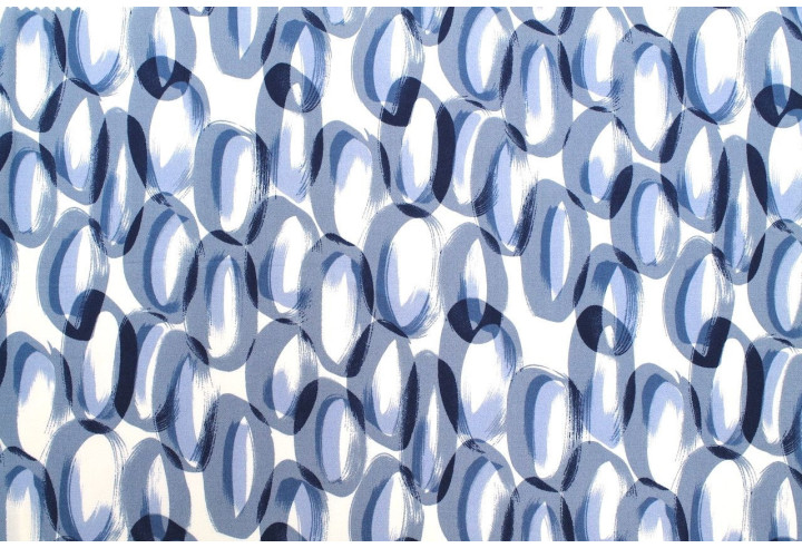Tissu Popeline Viscose Imprimé Ring Bleu -Au Mètre