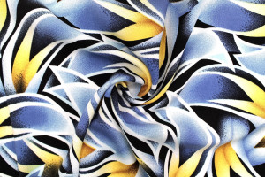 Tissu Popeline Viscose Imprimé Épis Bleu -Au Mètre