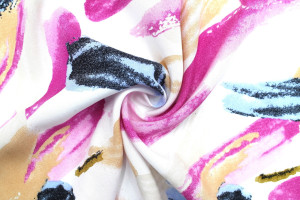 Tissu Popeline Viscose Imprimé Peinture Fuchsia -Au Mètre