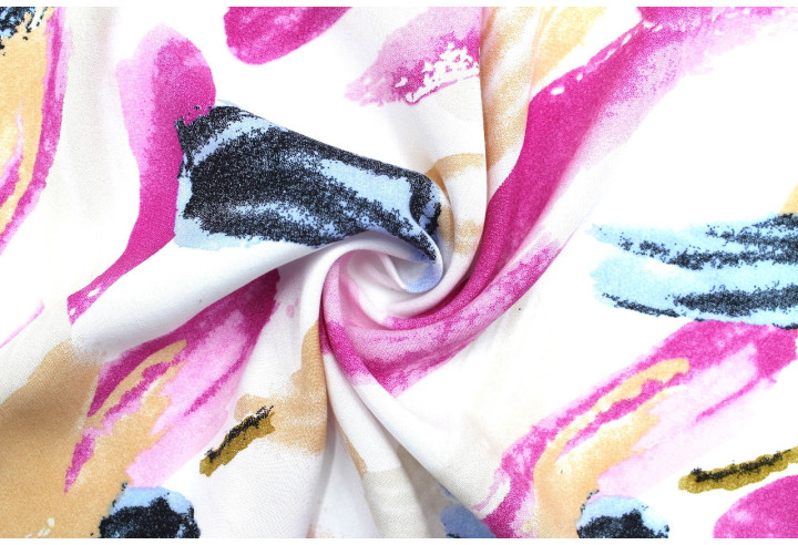 Tissu Popeline Viscose Imprimé Peinture Fuchsia -Au Mètre