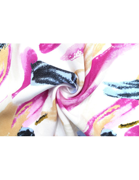 Tissu Popeline Viscose Imprimé Peinture Fuchsia -Au Mètre