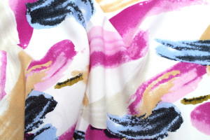 Tissu Popeline Viscose Imprimé Peinture Fuchsia -Au Mètre 2