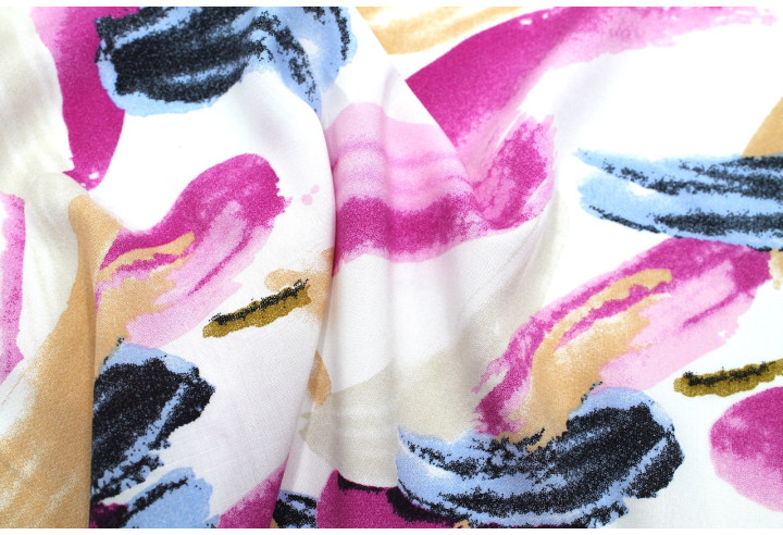 Tissu Popeline Viscose Imprimé Peinture Fuchsia -Au Mètre
