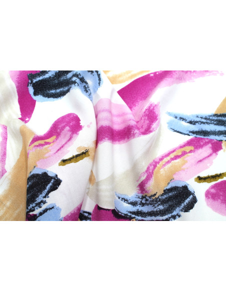 Tissu Popeline Viscose Imprimé Peinture Fuchsia -Au Mètre
