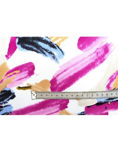 Tissu Popeline Viscose Imprimé Peinture Fuchsia -Au Mètre
