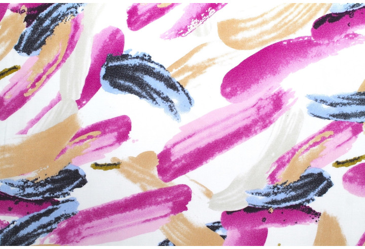 Tissu Popeline Viscose Imprimé Peinture Fuchsia -Au Mètre