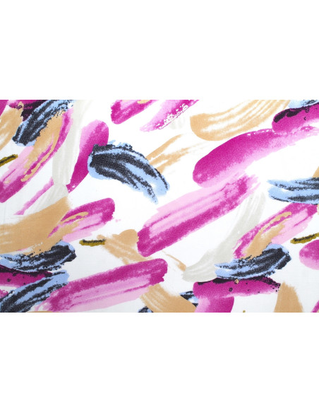 Tissu Popeline Viscose Imprimé Peinture Fuchsia -Au Mètre
