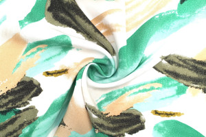 Tissu Popeline Viscose Imprimé Peinture Vert -Au Mètre