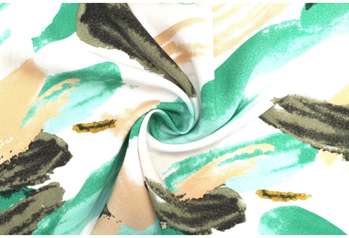 Tissu Popeline Viscose Imprimé Peinture Vert -Au Mètre