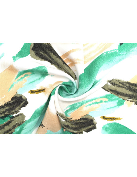 Tissu Popeline Viscose Imprimé Peinture Vert -Au Mètre