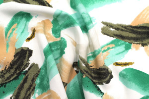 Tissu Popeline Viscose Imprimé Peinture Vert -Au Mètre 2