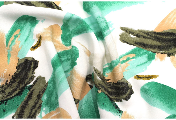 Tissu Popeline Viscose Imprimé Peinture Vert -Au Mètre