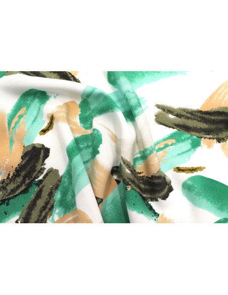 Tissu Popeline Viscose Imprimé Peinture Vert -Au Mètre