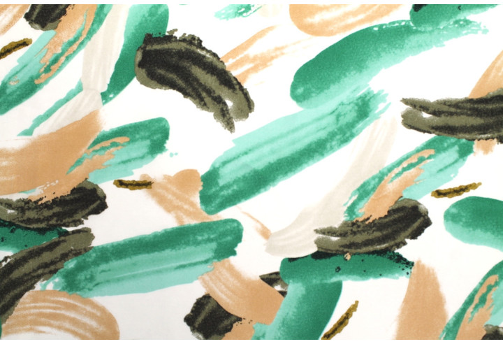 Tissu Popeline Viscose Imprimé Peinture Vert -Au Mètre