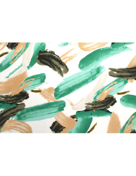 Tissu Popeline Viscose Imprimé Peinture Vert -Au Mètre
