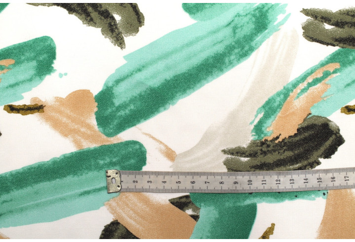 Tissu Popeline Viscose Imprimé Peinture Vert -Au Mètre