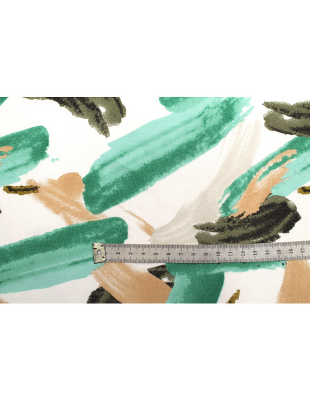 Tissu Popeline Viscose Imprimé Peinture Vert -Au Mètre