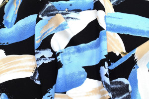 Tissu Popeline Viscose Imprimé Peinture Noir et Bleu -Au Mètre 2