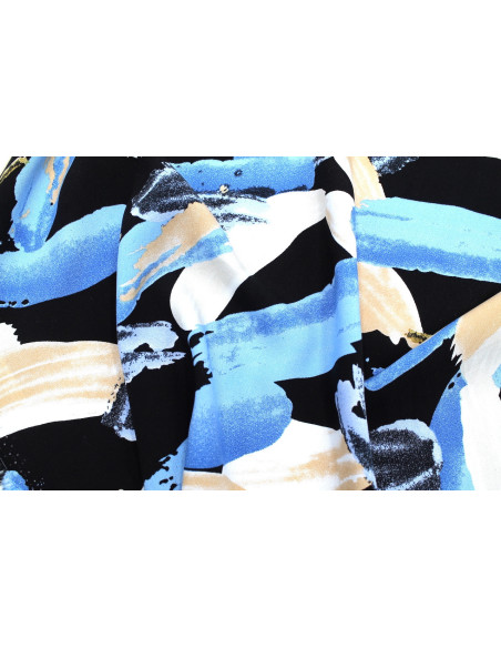 Tissu Popeline Viscose Imprimé Peinture Noir et Bleu -Au Mètre