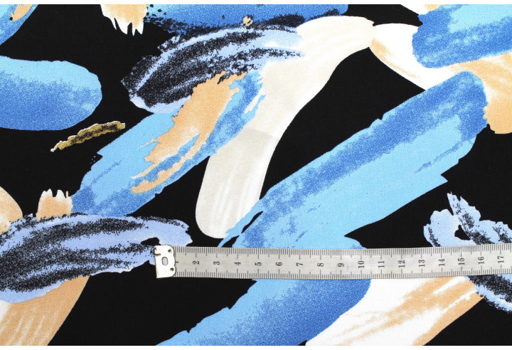 Tissu Popeline Viscose Imprimé Peinture Noir et Bleu -Au Mètre