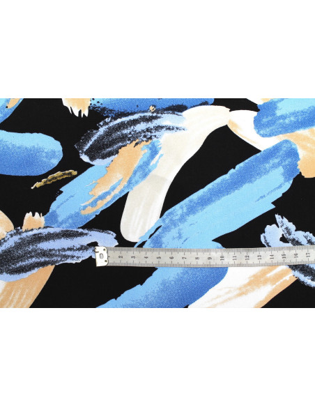 Tissu Popeline Viscose Imprimé Peinture Noir et Bleu -Au Mètre