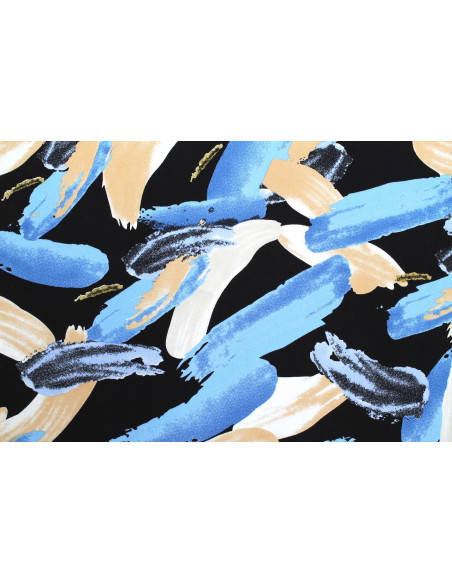 Tissu Popeline Viscose Imprimé Peinture Noir et Bleu -Au Mètre