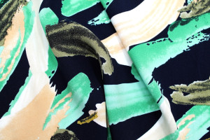 Tissu Popeline Viscose Imprimé Peinture Noir et Vert -Au Mètre 2