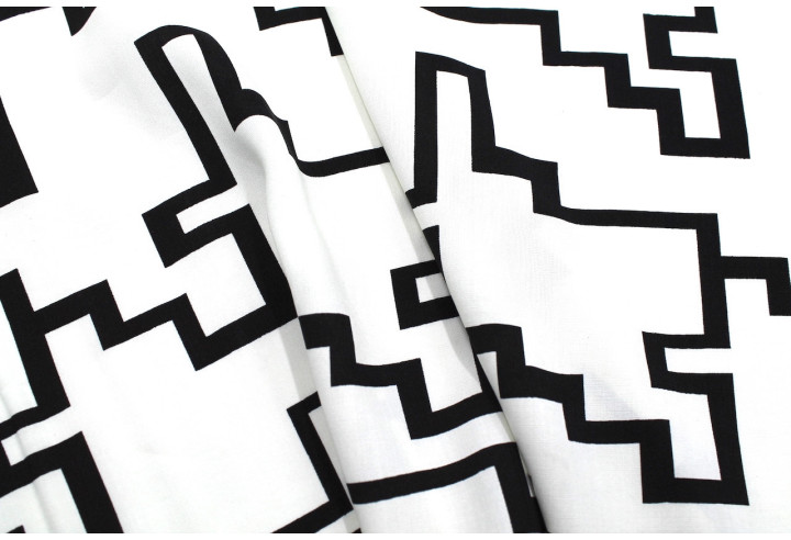 Tissu Popeline Viscose Imprimé Blok Blanc -Au Mètre