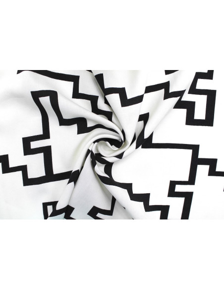 Tissu Popeline Viscose Imprimé Blok Blanc -Au Mètre