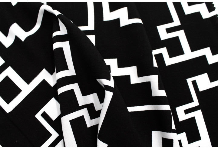Tissu Popeline Viscose Imprimé Blok Noir -Au Mètre
