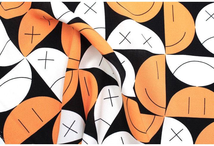 Tissu Popeline Viscose Imprimé Igoul Orange -Au Mètre
