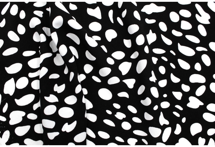 Tissu Popeline Viscose Imprimé Dalmatien Noir -Au Mètre
