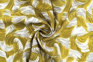 Tissu Popeline Viscose Imprimé Tornade Moutarde -Au Mètre