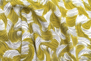Tissu Popeline Viscose Imprimé Tornade Moutarde -Au Mètre 2