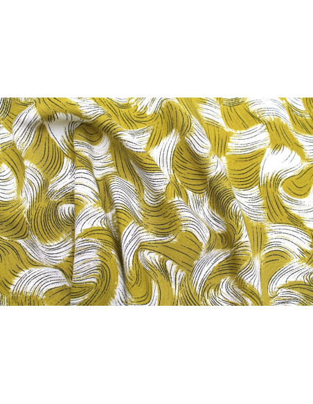 Tissu Popeline Viscose Imprimé Tornade Moutarde -Au Mètre