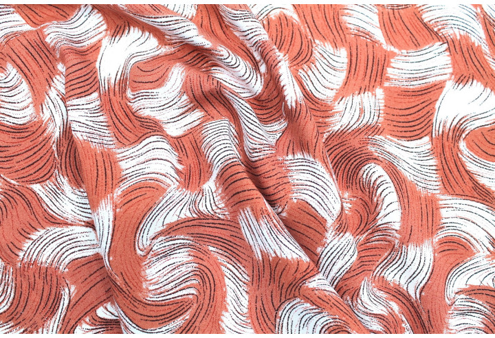 Tissu Popeline Viscose Imprimé Tornade Rose -Au Mètre